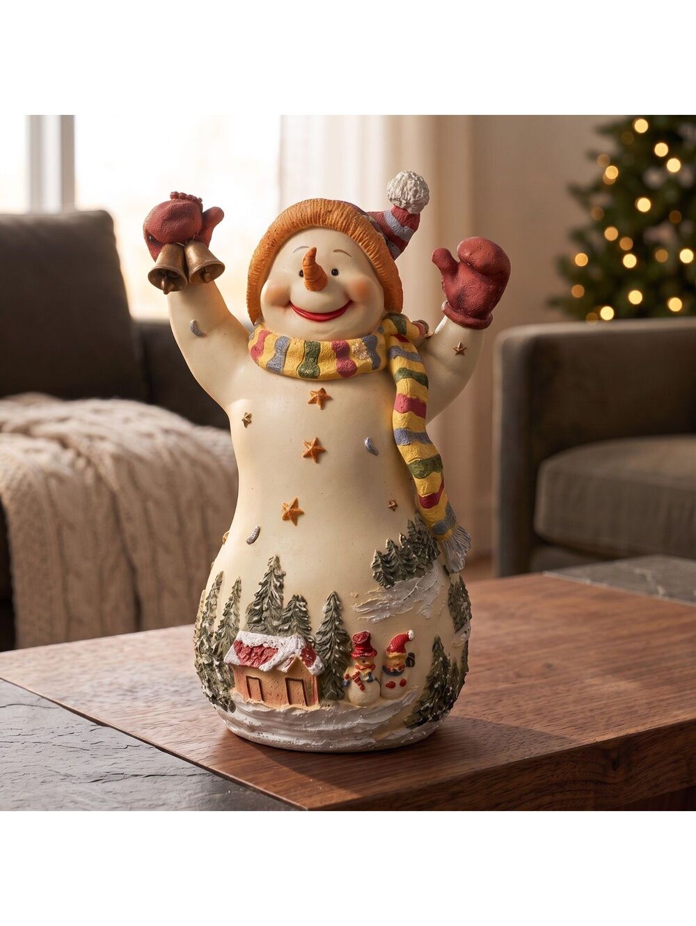 Handmade 2001 Louise Slayton Signed Ceramic Snowman Figurine with Winter Village